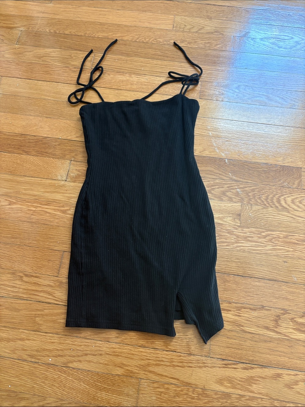 Princess Polly Black Ribbed Tie-Strap Mini Dress 4